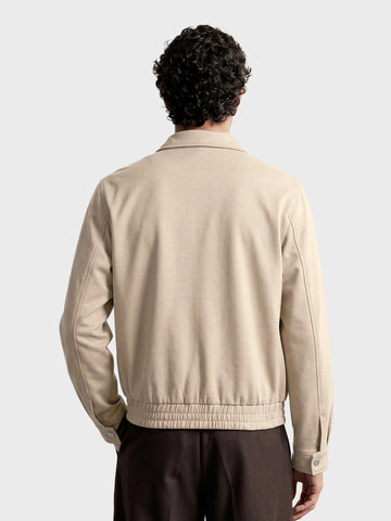 Men's Cream Regular Fit Solid Casual Jacket