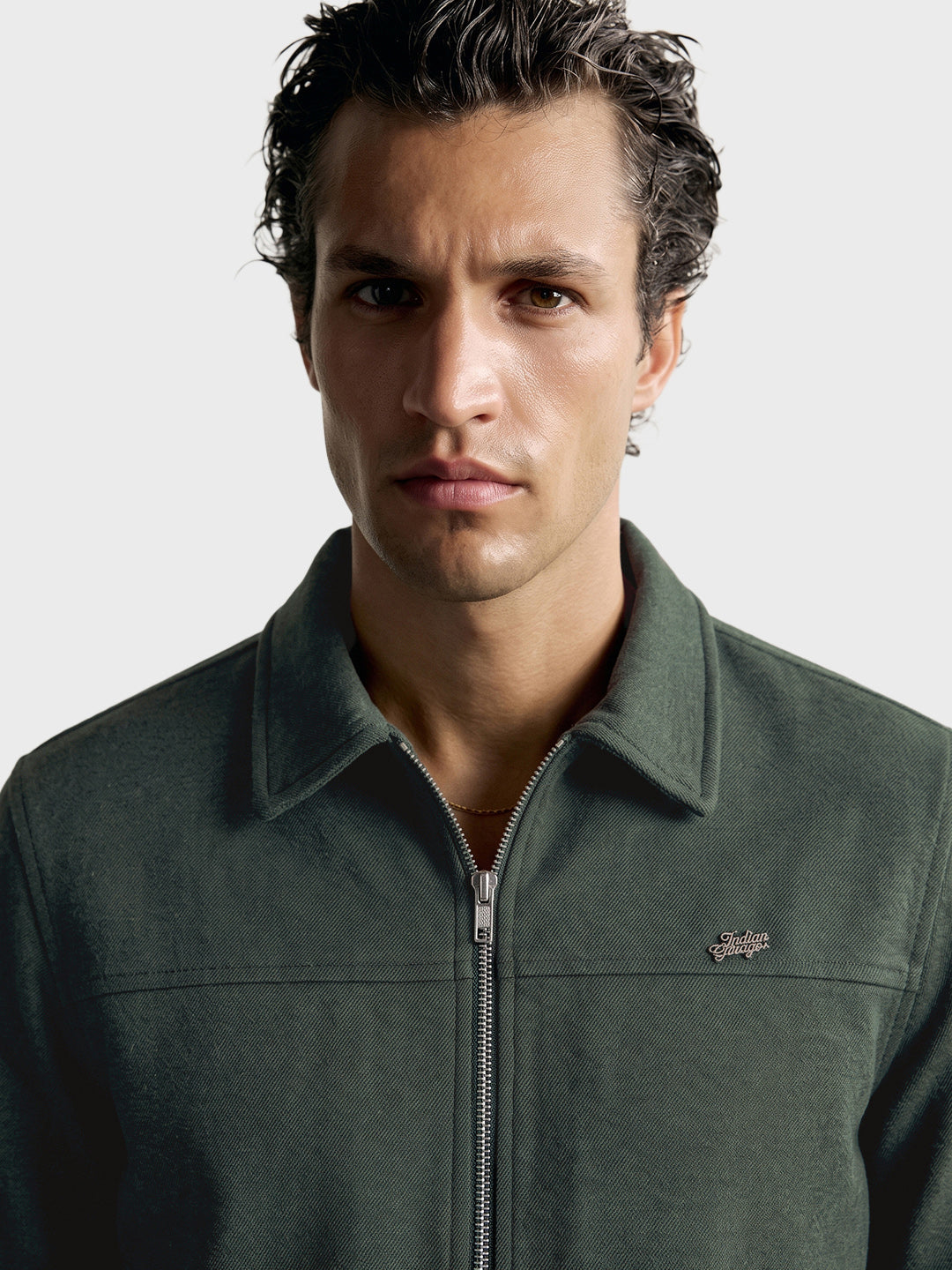 Men's Green Regular Fit Solid Casual Jacket