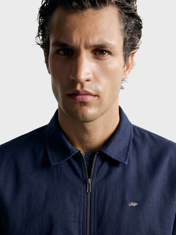 Men's Navy Blue Regular Fit Solid Casual Jacket