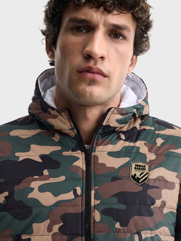 Men's Olive Regular Fit Printed Casual Reversable Jacket