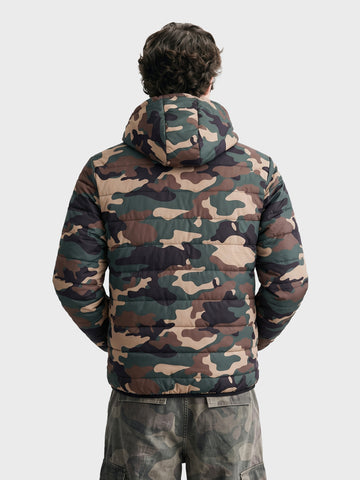 Men's Olive Regular Fit Printed Casual Reversable Jacket