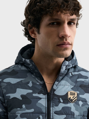 Men's Blue Regular Fit Printed Casual Reversable Jacket
