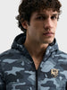 Men's Blue Regular Fit Printed Casual Reversable Jacket