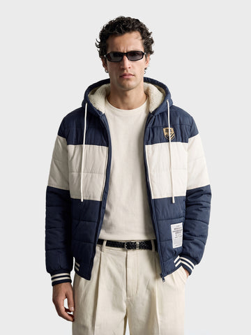 Men's Navy Blue Regular Fit Colourblocked Casual Jacket