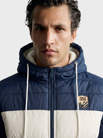 Men's Navy Blue Regular Fit Colourblocked Casual Jacket