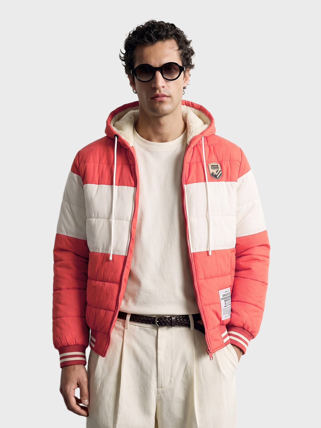 Men's Rust Regular Fit Colourblocked Casual Puffer Jacket