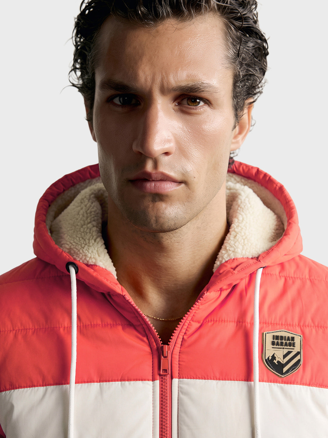 Men's Rust Regular Fit Colourblocked Casual Puffer Jacket