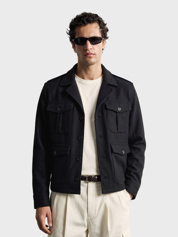 Men's Black Regular Fit Solid Casual Jacket