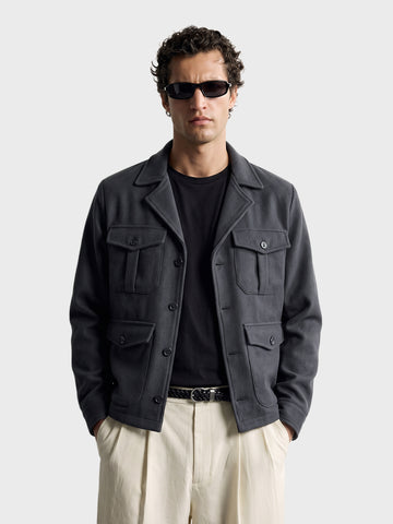 Men's Grey Regular Fit Solid Casual Jacket