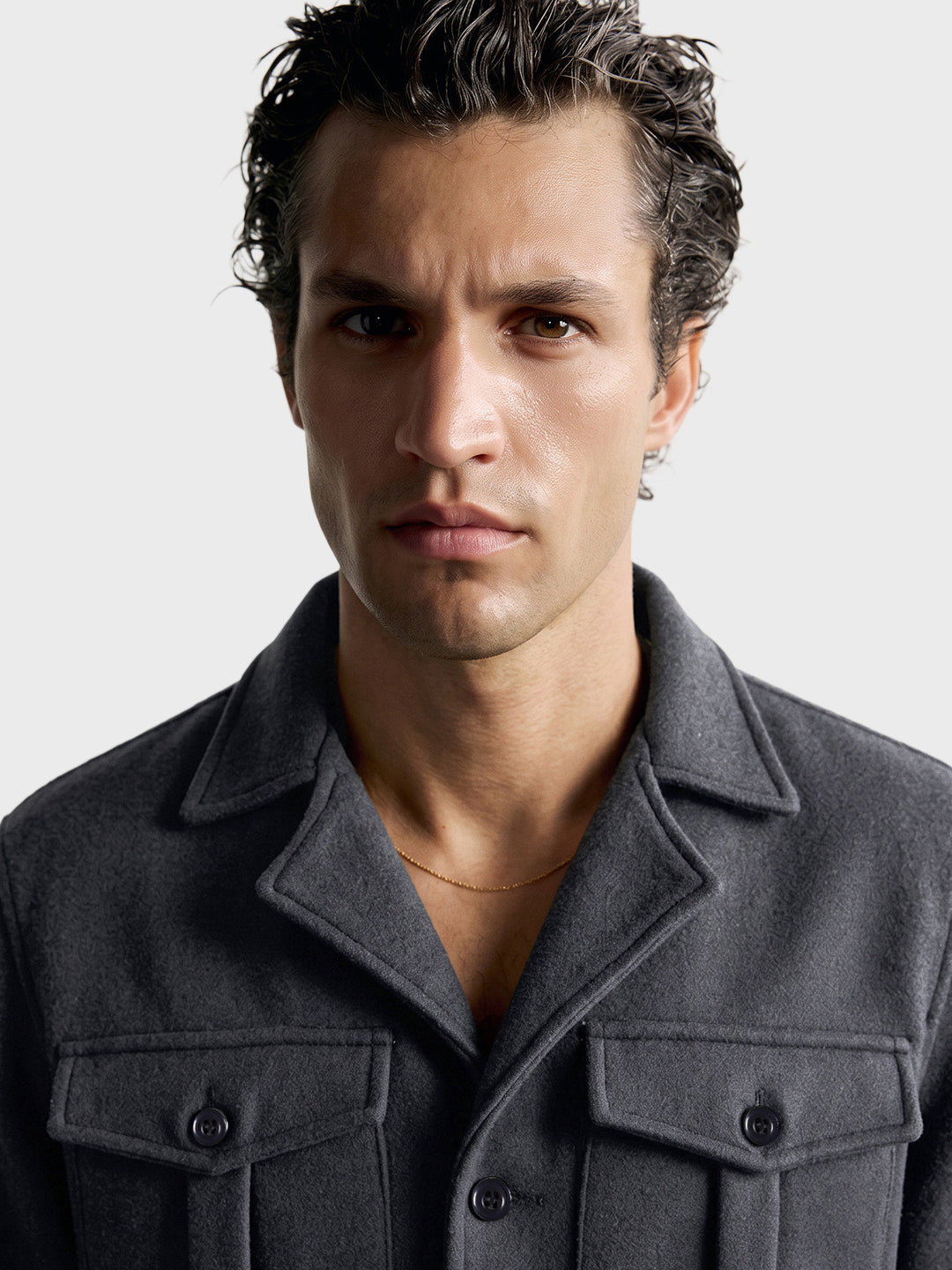 Men's Grey Regular Fit Solid Casual Utility Jacket