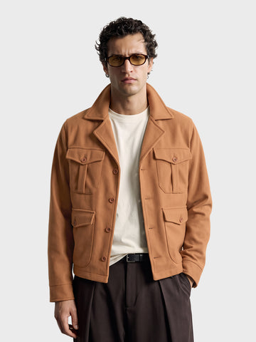 Men's Brown Regular Fit Solid Casual Jacket