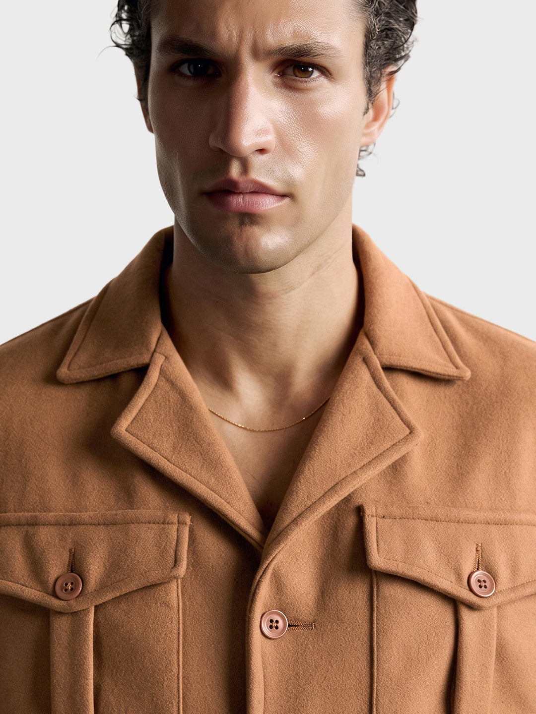 Men's Brown Regular Fit Solid Casual Utility Jacket