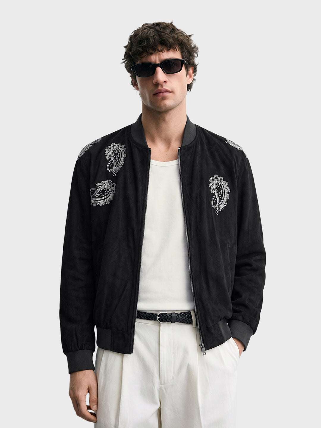 Men's Black Regular Fit Embroidered Casual Jacket
