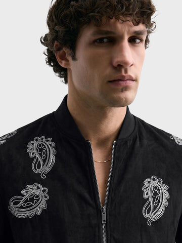 Men's Black Regular Fit Embroidered Casual Jacket