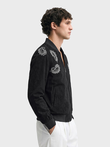 Men's Black Regular Fit Embroidered Casual Jacket
