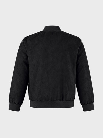 Men's Black Regular Fit Embroidered Casual Jacket