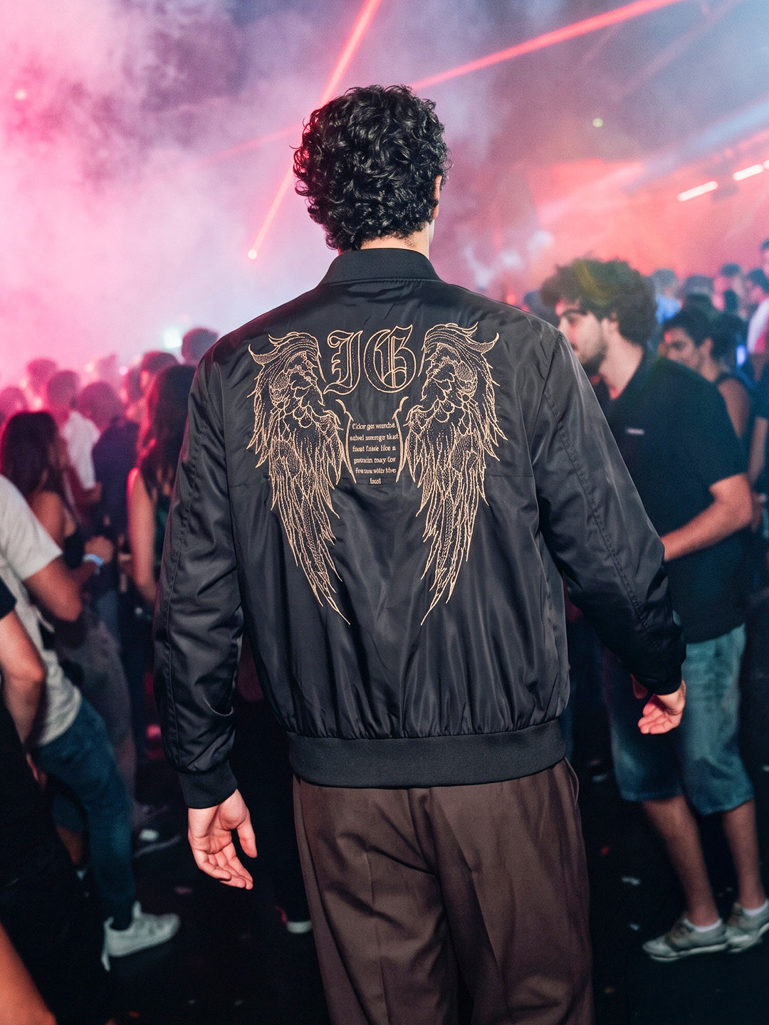 Men's Black Regular Fit Embroidered Party Bomber Jacket