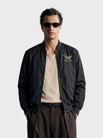 Men's Black Regular Fit Embroidered Casual Jacket