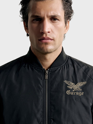 Men's Black Regular Fit Embroidered Casual Jacket