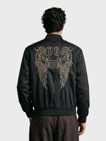 Men's Black Regular Fit Embroidered Casual Jacket