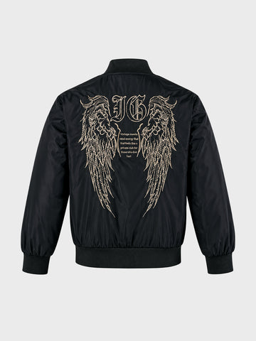 Men's Black Regular Fit Embroidered Casual Jacket
