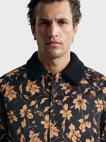 Men's Black Regular Fit Printed Casual Jacket