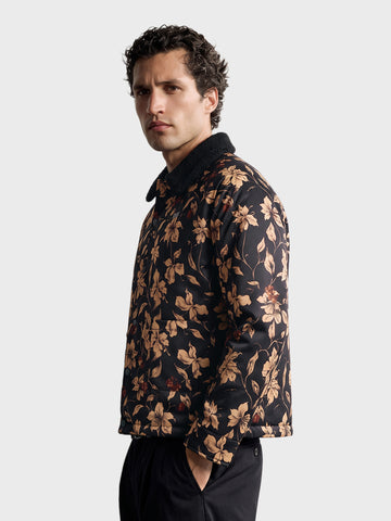 Men's Black Regular Fit Printed Casual Jacket
