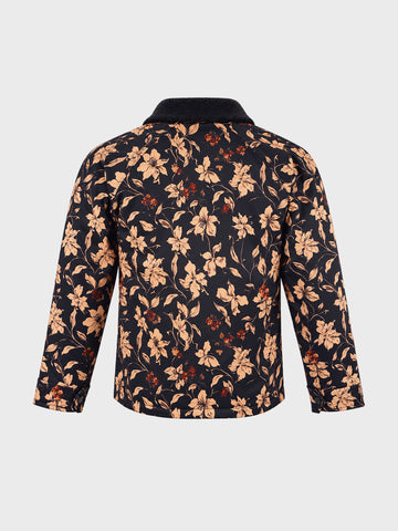 Men's Black Regular Fit Printed Casual Jacket