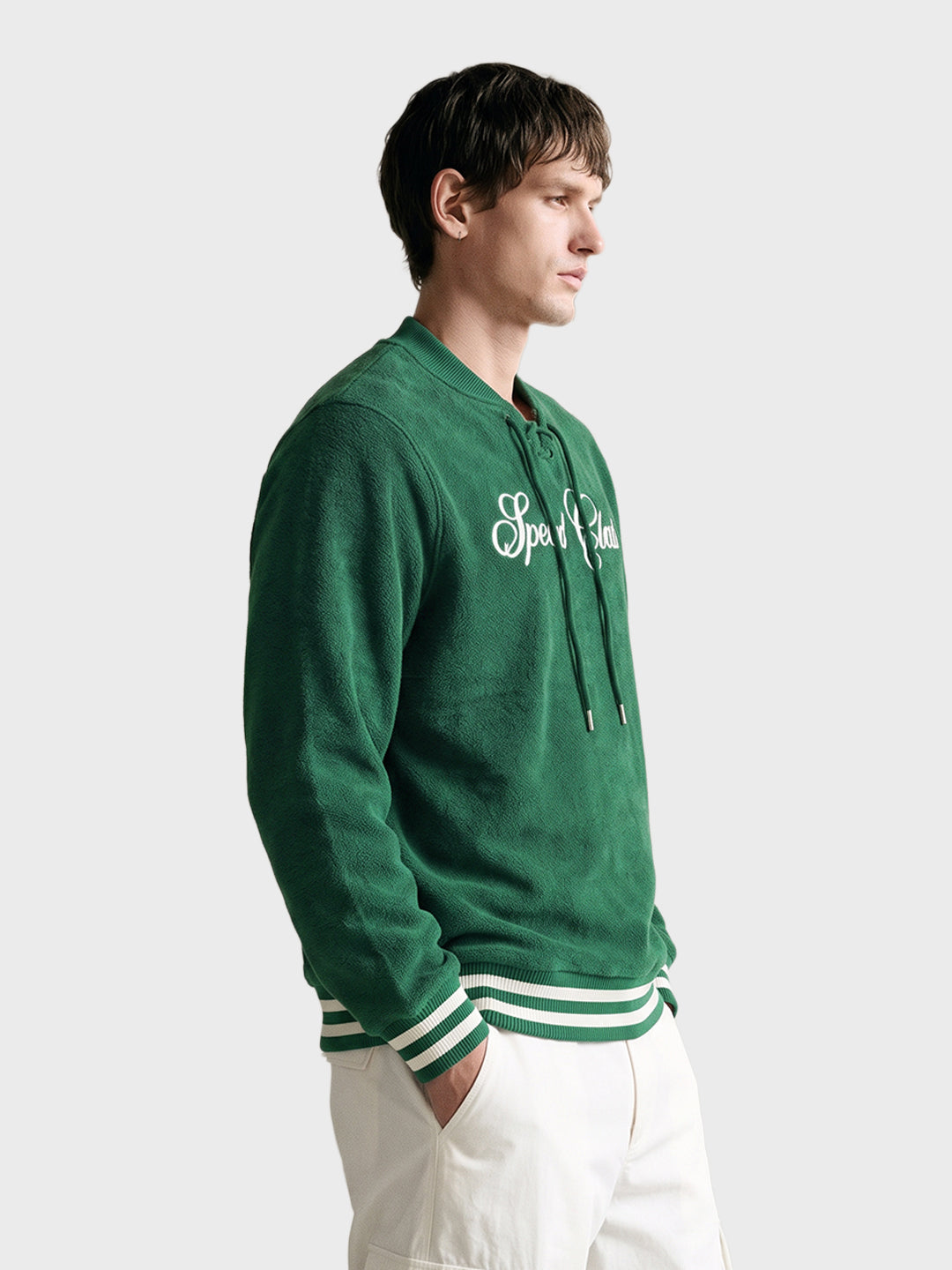 Men's Green Regular Fit Embroidered Casual Sweatshirt