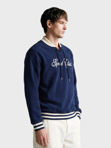 Men's Navy Blue Regular Fit Embroidered Casual Sweatshirt