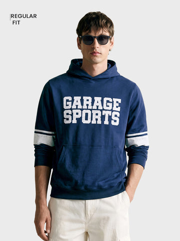 Men's Navy Blue Regular Fit Printed Casual Sweatshirt