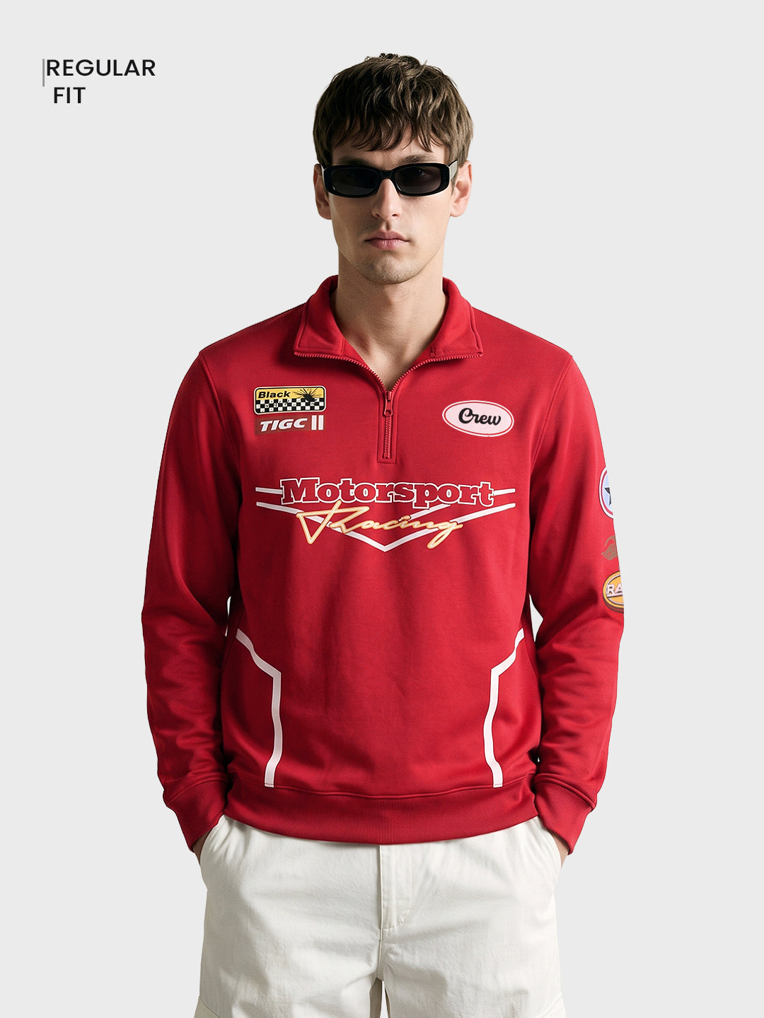 Men's Red Regular Fit Graphic Printed Street Wear Sweatshirt