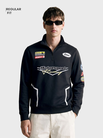 Men's Black Regular Fit Printed Casual Sweatshirt