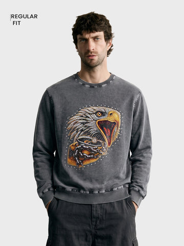Men's Black Relaxed Fit Printed Casual Sweatshirt