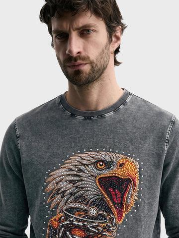Men's Black Relaxed Fit Printed Casual Sweatshirt