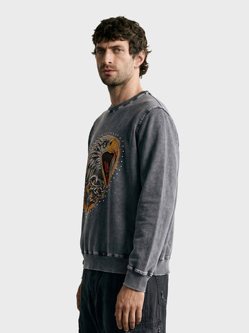 Men's Black Relaxed Fit Printed Casual Sweatshirt
