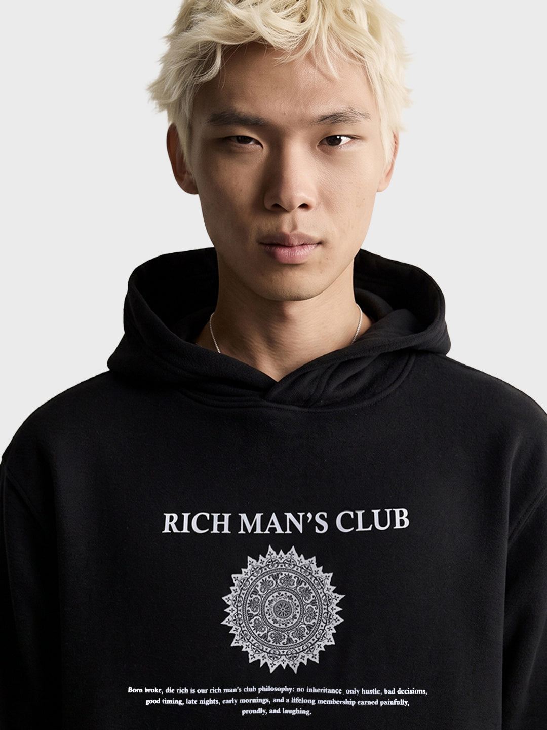 Men's Black Relaxed Fit Graphic Printed Casual Hooded Sweatshirt