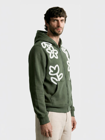 Men's Olive Relaxed Fit Embroidered Casual Sweatshirt