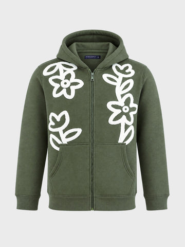 Men's Olive Relaxed Fit Embroidered Casual Sweatshirt