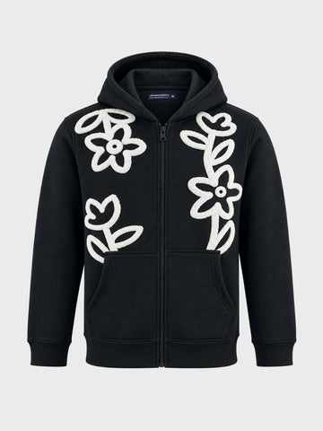 Men's Black Relaxed Fit Embroidered Casual Sweatshirt