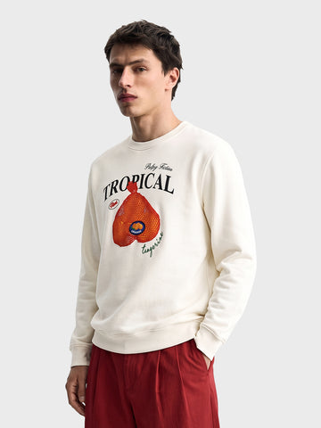 Men's White Relaxed Fit Printed Casual Sweatshirt