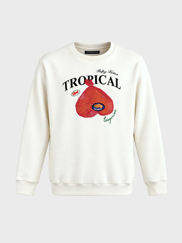 Men's White Relaxed Fit Printed Casual Sweatshirt