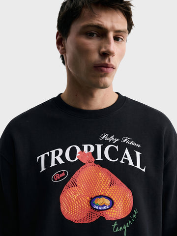 Men's Black Relaxed Fit Printed Casual Sweatshirt