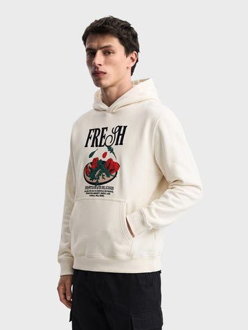 Men's White Relaxed Fit Embroidered Casual Sweatshirt