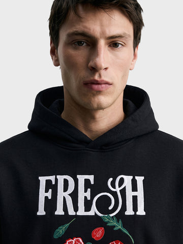 Men's Black Relaxed Fit Embroidered Casual Sweatshirt