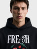Men's Black Relaxed Fit Embroidered Casual Sweatshirt
