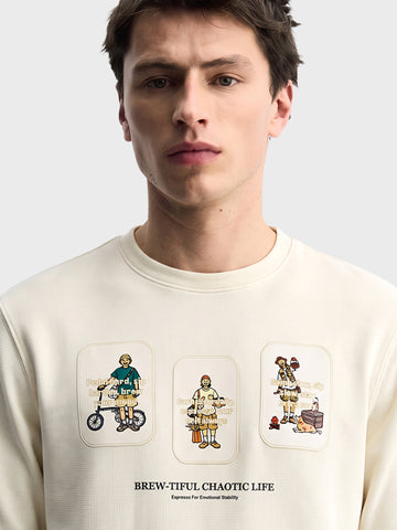 Men's Off White Regular Fit Printed Casual Sweatshirt