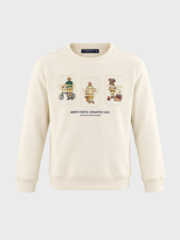 Men's Off White Regular Fit Printed Casual Sweatshirt