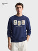 Men's Navy Blue Relaxed Fit Printed Casual Sweatshirt