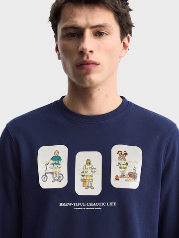 Men's Navy Blue Relaxed Fit Printed Casual Sweatshirt